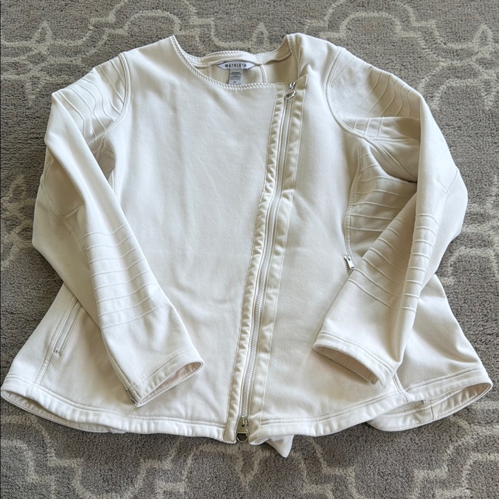 Athleta Magnolia Cream Asymmetrical Zippered MOTO Jacket 2XL